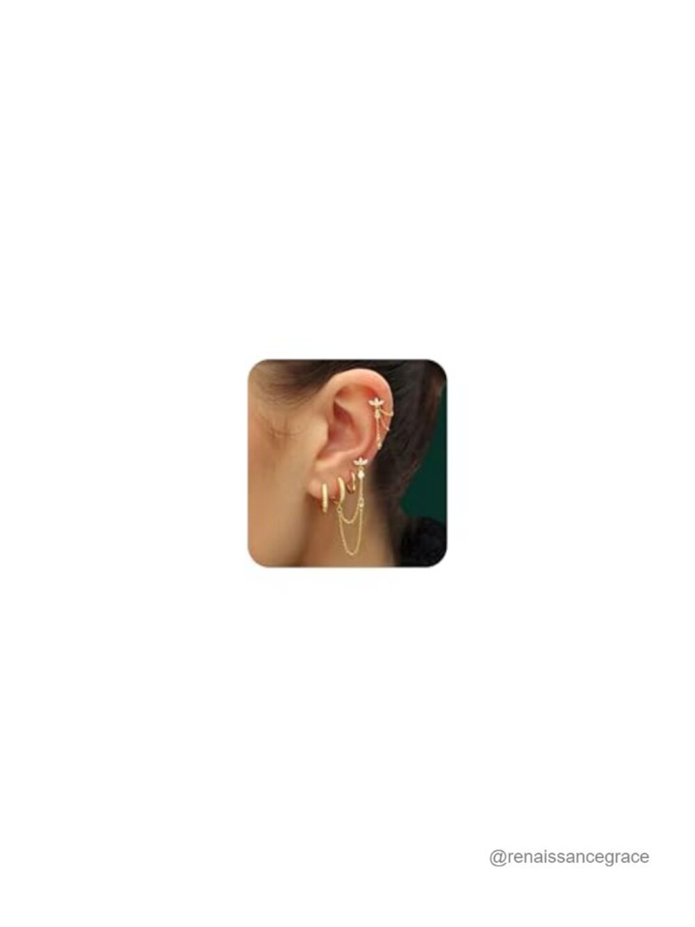 6 Pcs Earring Stack Set Gold Plated Hoops Huggies Dangle Chain Women Fine